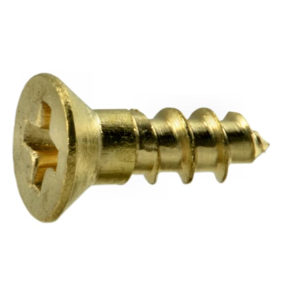 Midwest Fastener Wood Screw, #4, 3/8 in, Plain Brass Flat Head Phillips Drive, 100 PK 02843 - main